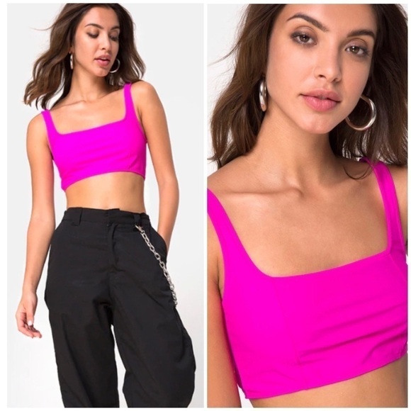 MOTEL Rocks Shani Crop Top in Neon Pink - Picture 1 of 8